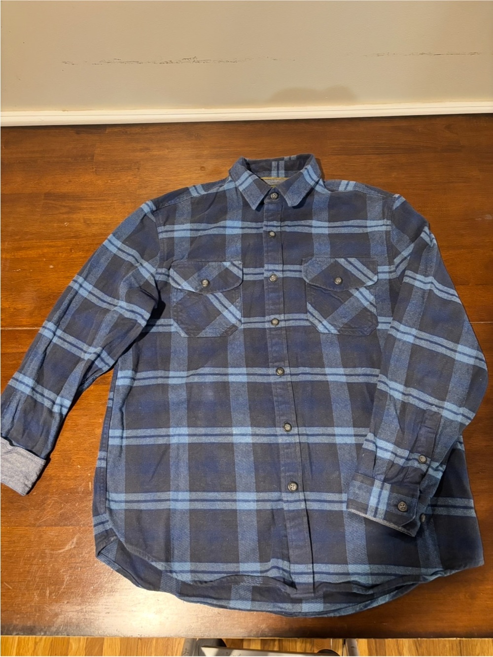 American Expedition Blue Plaid Button-Up Heavy Flannel Shirt